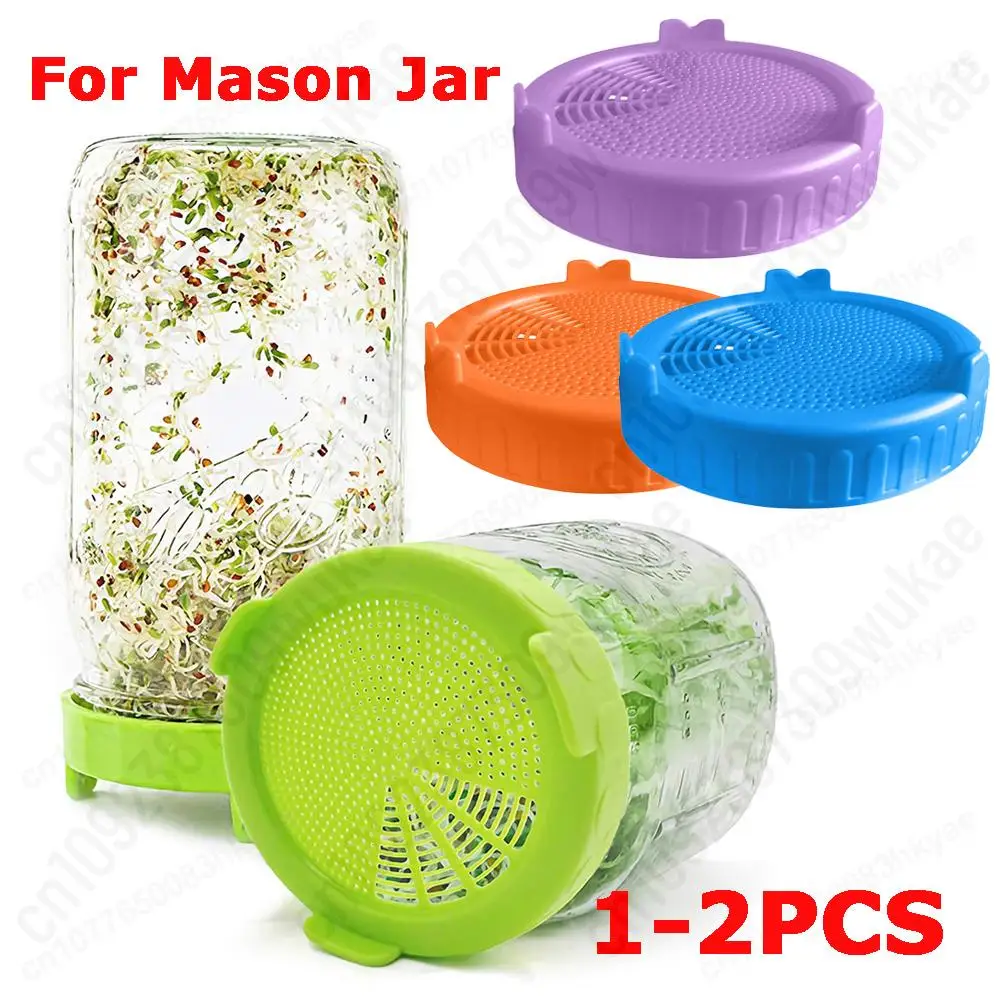 1-2PCS Plastic Sprouting Lid Food Grade Seed Crop Germination Vegetable Plastic Sealing Ring LidMesh Sprout Cover For Mason Jar