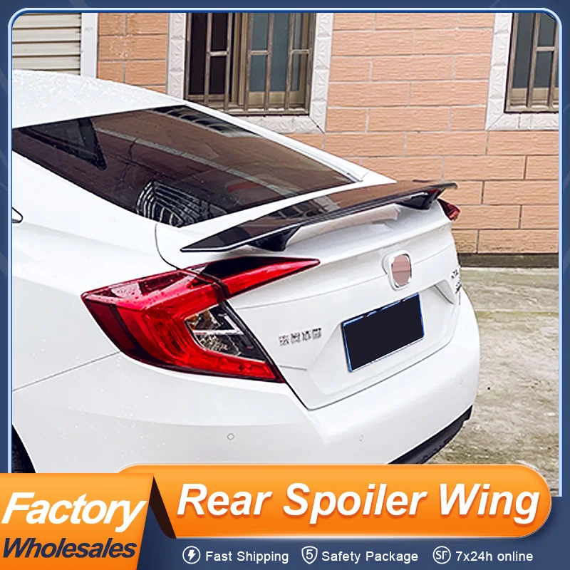

For Honda Civic Sedan 10th Gen 2006-2022 SI Style Rear Trunk Lid Ducktail Lip Spoiler Wing ABS Black White Carbon Accessories