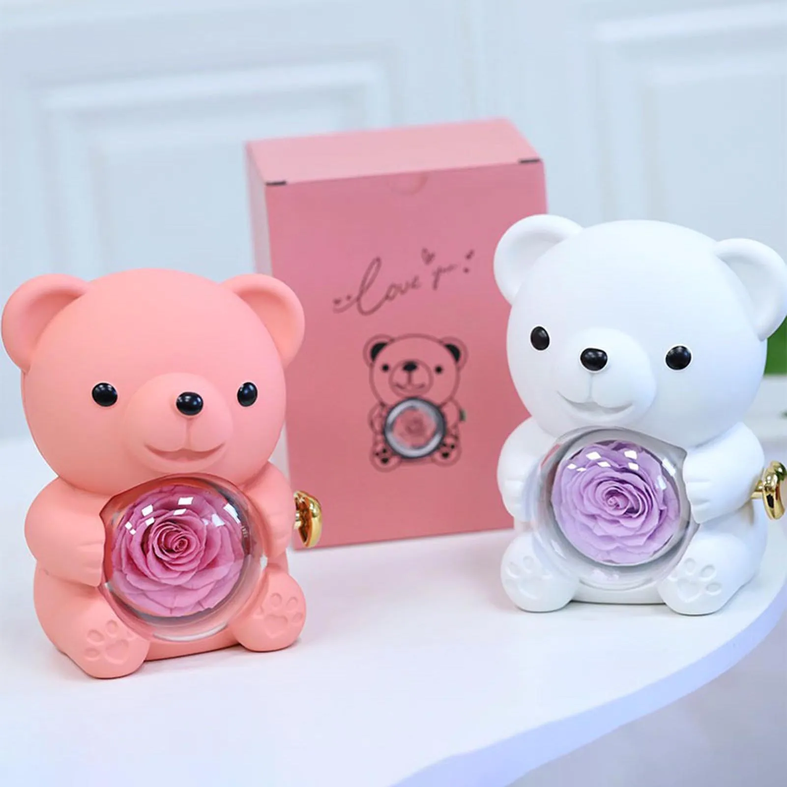 Flower Hug Bear Jewelry Valentine's Day gift Box Memorable Delightful Surprise Long-lasting Flower for Proposals Birthdays