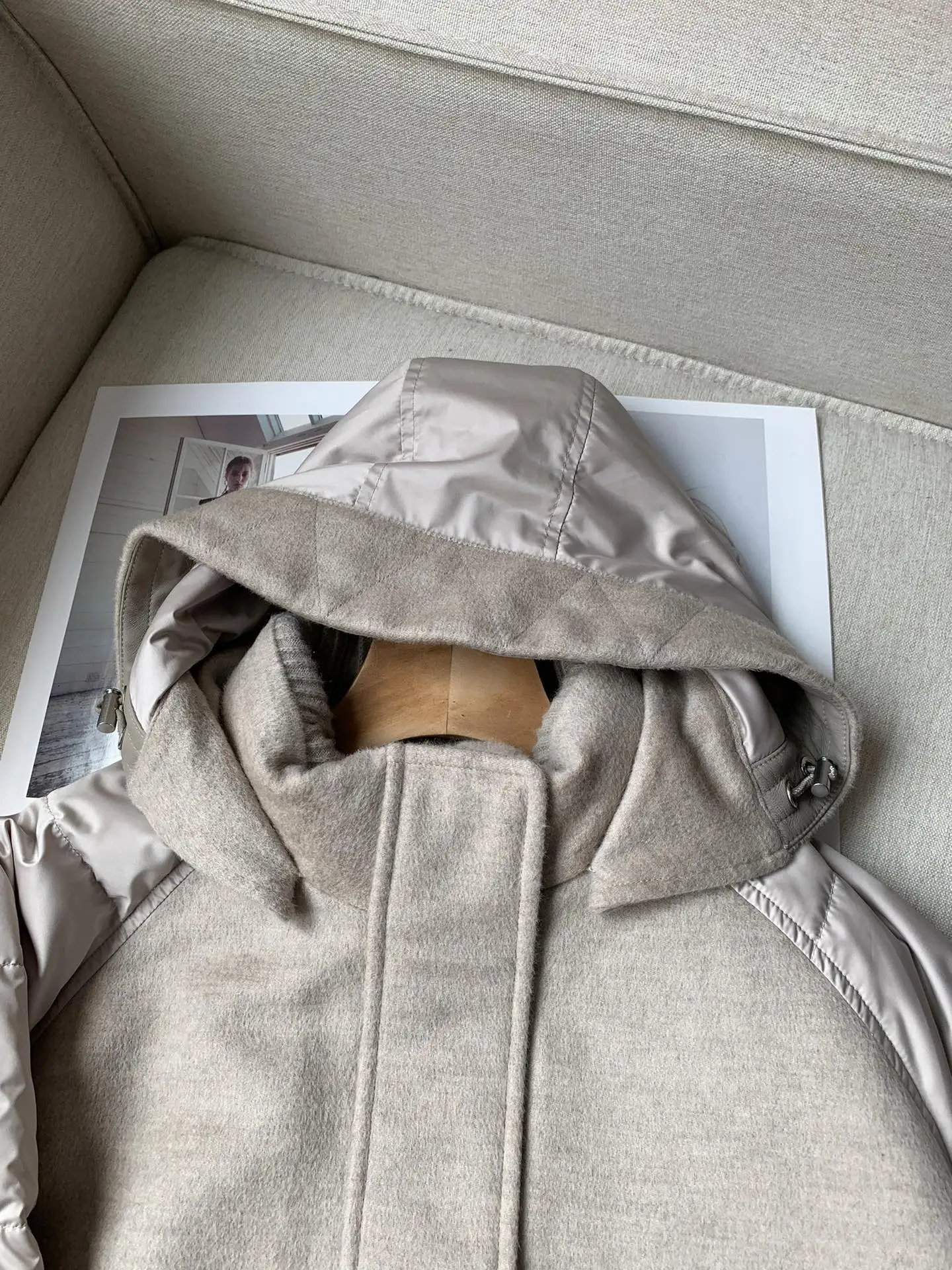 New High Quality Goose Down Hooded Cashmere Splicing Hooded Goose Down Jacket Female