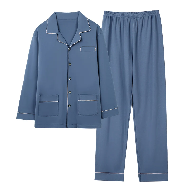 Ensemble de pyjamas en pur coton pour hommes, vêtements d'intérieur à col en V, vêtements de maison, vêtements de salon, pyjamas à manches longues, cardigan masculin, vêtements de nuit d'automne