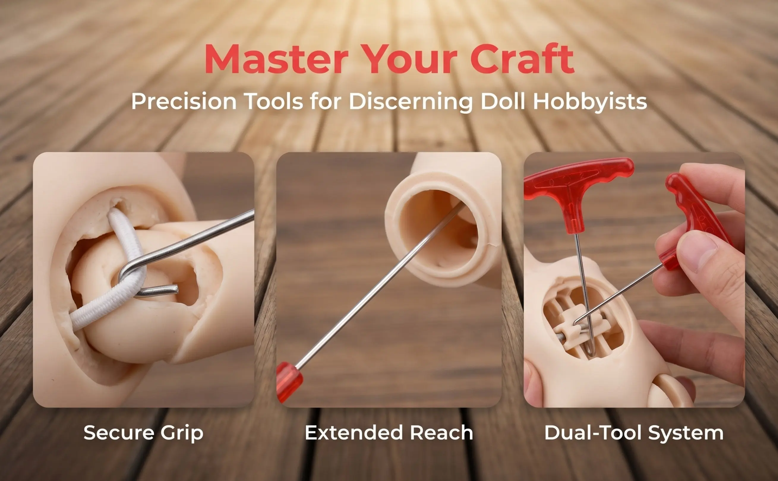 2Pcs Bjd Tool Metal T Hook Pullers Head Changing Assistance DIY Stringing Assembly Repair Accessories Supplies