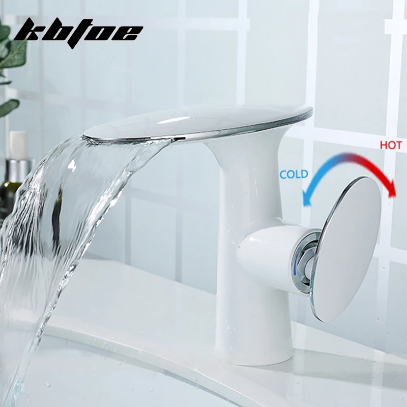 Imagem -05 - Latão Bacia Torneiras do Banheiro Cachoeira Lidar com Único Torneira de Água Fria e Quente Vessel Sink Toque Mixer Guindaste Preto Cromo Branco