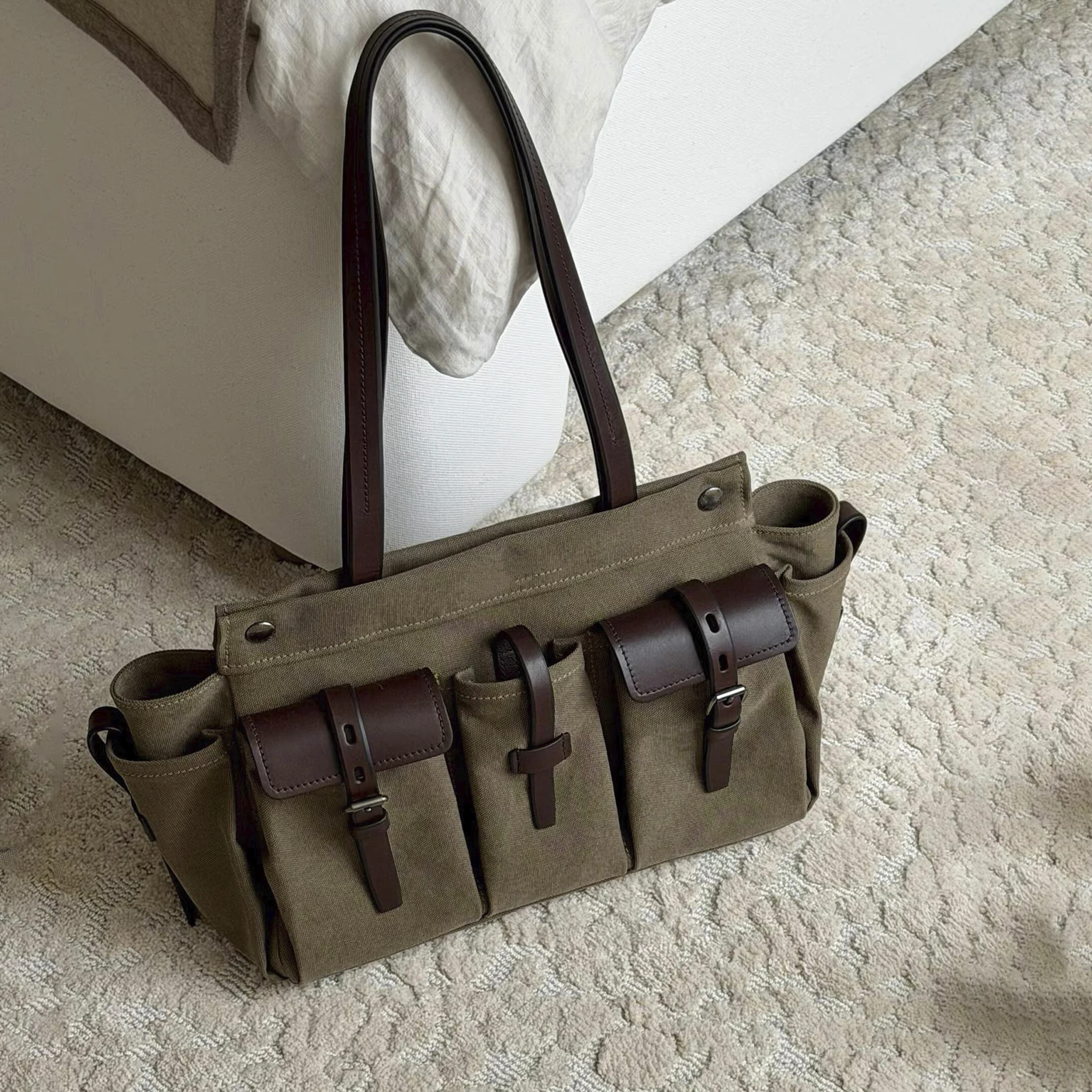 

Повседневная ретро-сумка для мотоциклистов, новинка весна-лето, универсальная, с множеством карманов, большой вместимости, на одно плечо, с креплением на ремень, сумка-тоут