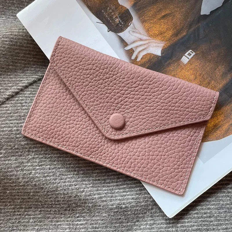 Ultra-thin Ins Style Genuine Leather Card Holder Fashion Mini Short Envelope Women Wallet Korean Japan Credit Card Case Purse