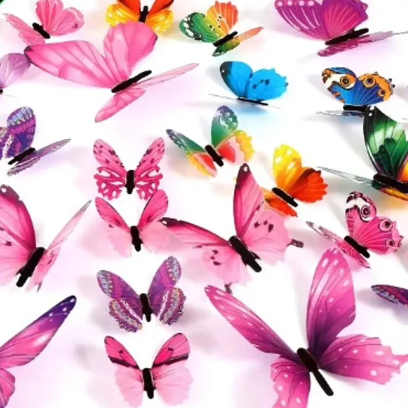 12 Sets 1 Gift Decoration Three-Dimensional Butterfly Wall Attachment Refrigerator Attachment Color Print Living Room Home