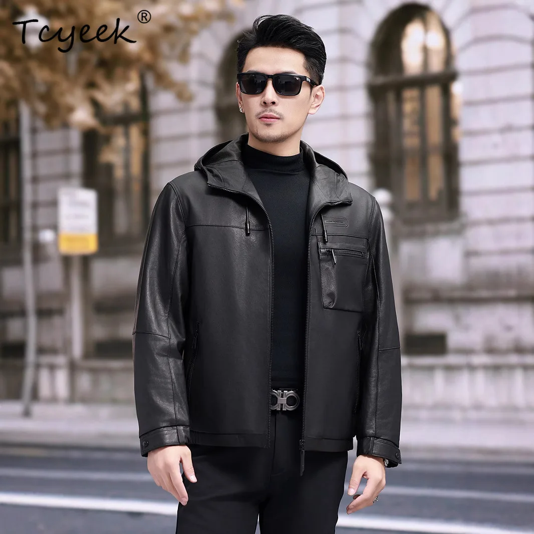 

Tcyeek Genuine Leather Down Jacket Men Warm Winter Clothes Vegetable Tanning Sheepskin Mens Coats Down Coat Casaco Masculino