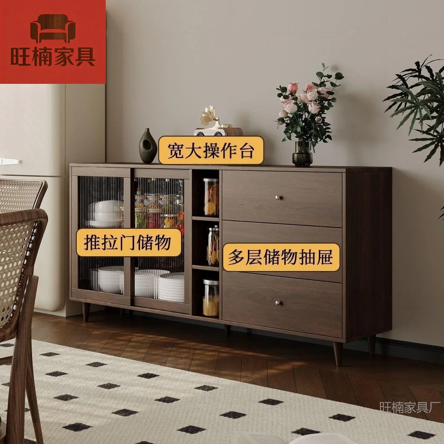 

b23 medieval style solid wood wall integrated storage home retro living room dining side cabinet