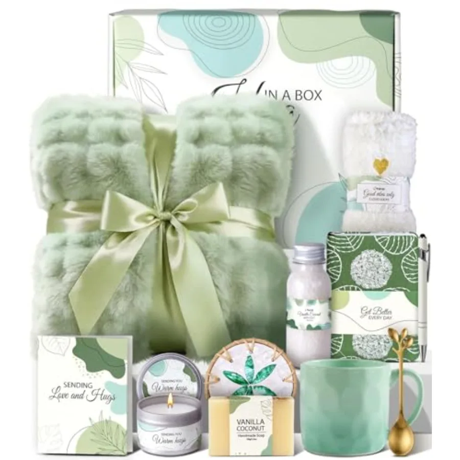 

Get Well Soon Gift Baskets - Mothers Day Gift Basket Hug In a Box with Blanket Thoughtful Self Care Gifts for Get Well Sympathy