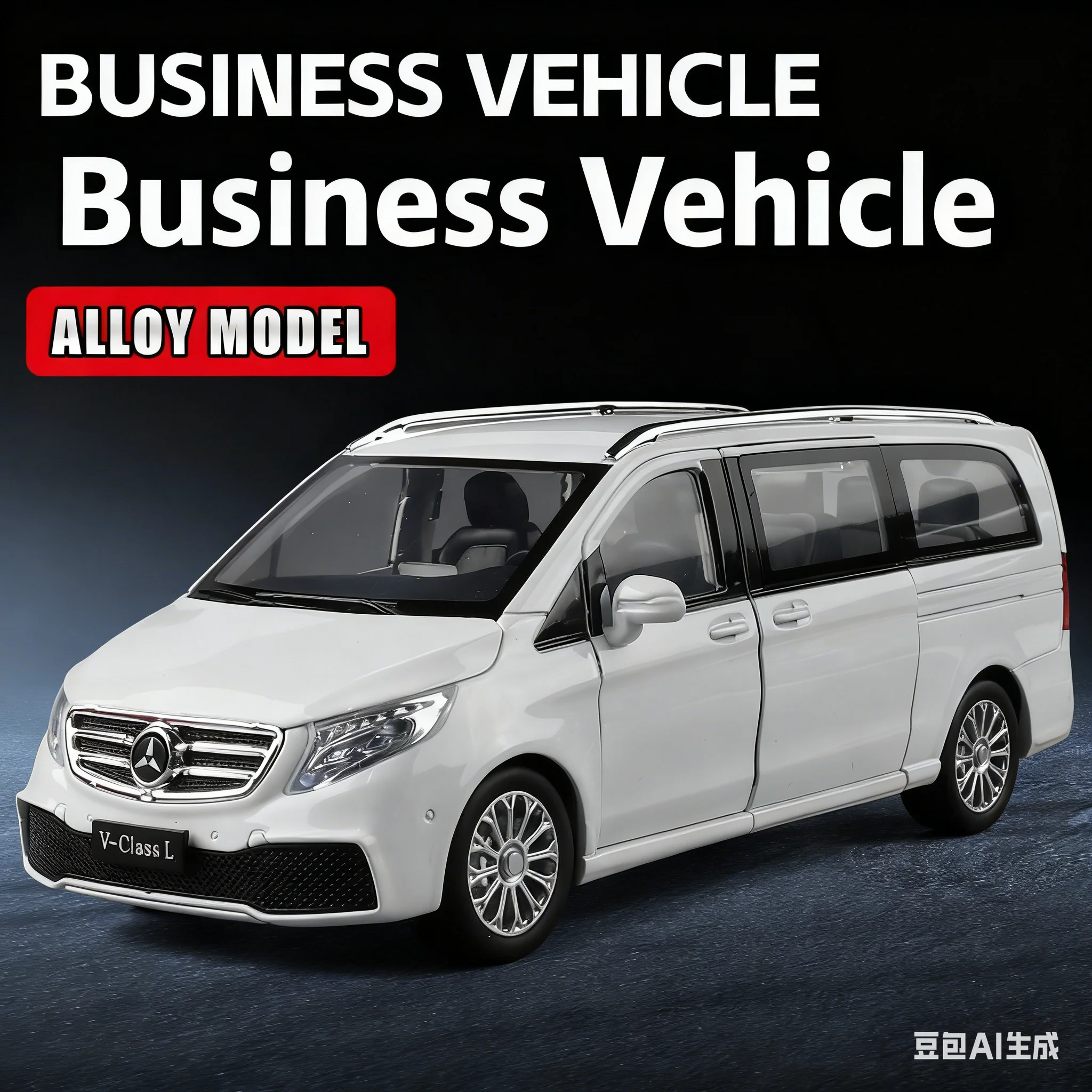 

Масштабная модель автомобиля Mercedes-Benz V260L из сплава, 1:24, со звуком и светом, бизнес-фургон, игрушка-подарок для мальчиков