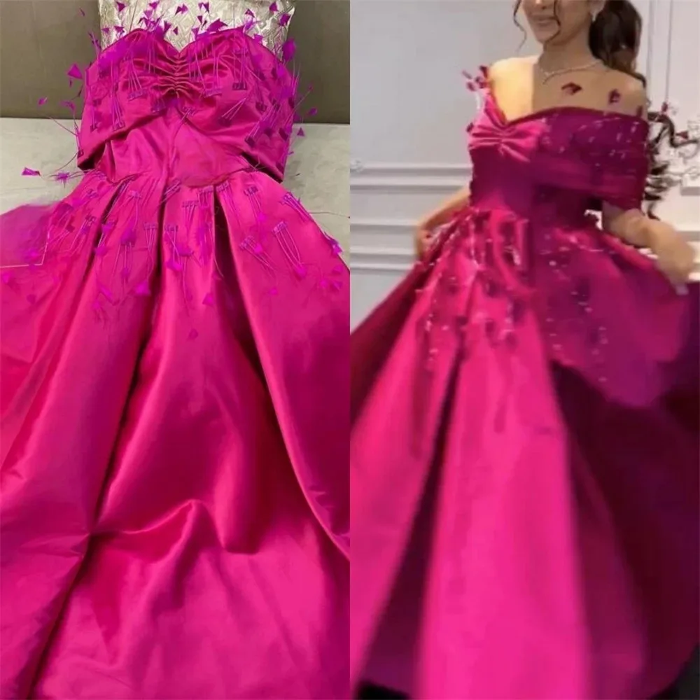 Exquisite Off-the-shoulder Ball gown Cocktail Flowers Fold Draped Satin Occasion Evening Gown prom dress luxury