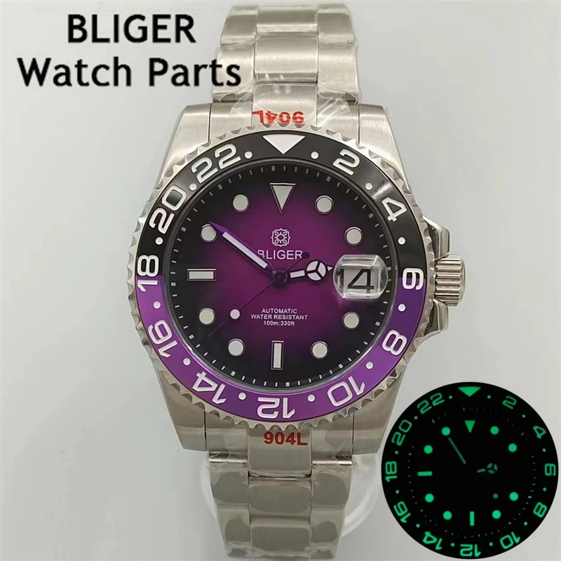 

BLIGER Men Watch 40mm Diver NH35 Automatic Mechanical Wristwatch Luminous Black&Purple Luminous Bezel Sapphire Glass Waterproof