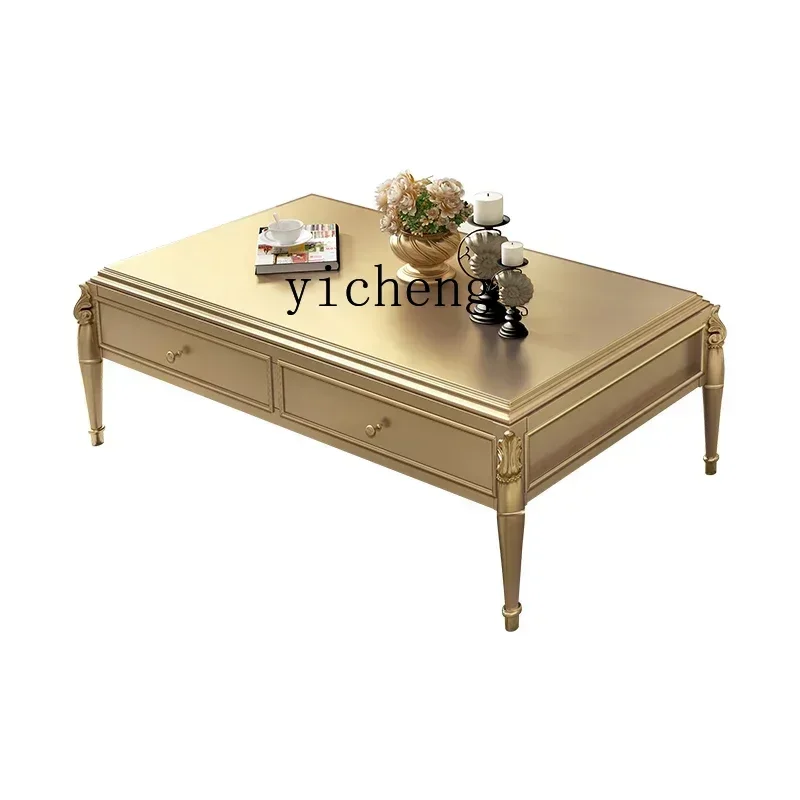 

Light Luxury all Solid Wood Coffee Table TV Cabinet Combination Living Room Corner Few oak Tea Table Champagne Gold