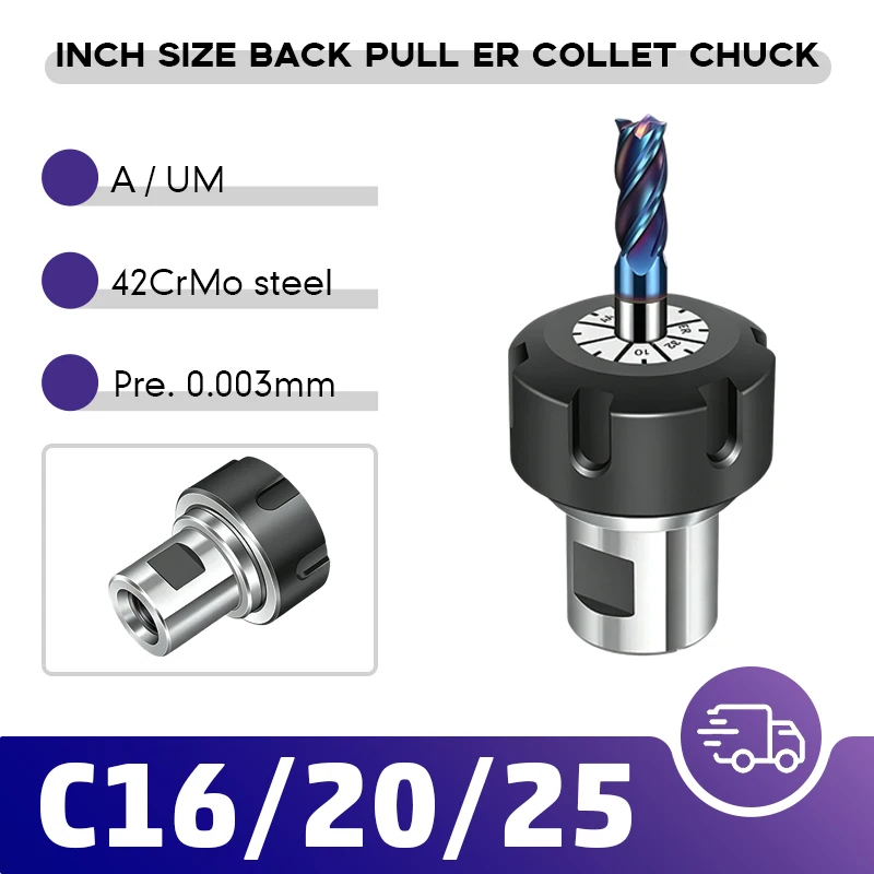 British Back Pull ER11 ER16 ER20 ER25 British 1/2 3/8 5/8 Tool Holder Spindle Turning Hole Instead of Threaded Drill Chuck