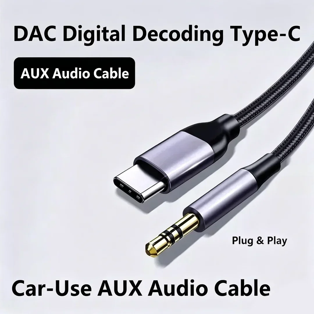 Braided AUX Audio Cable USB-A / USB-C to 3.5mm Male Jack Car Audio Auxiliary Cord Metal Shell for Enhanced Durability