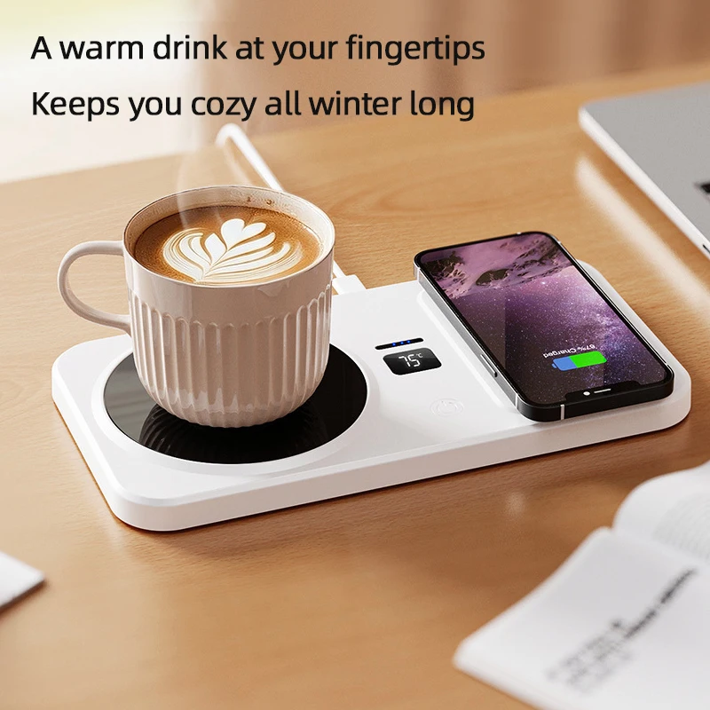 Multifunctional Coffee Mug Warmer And Wireless Charger 2-in-1 with 3 Gear Temperature Control Cup Heating Pad for Milk Tea Water