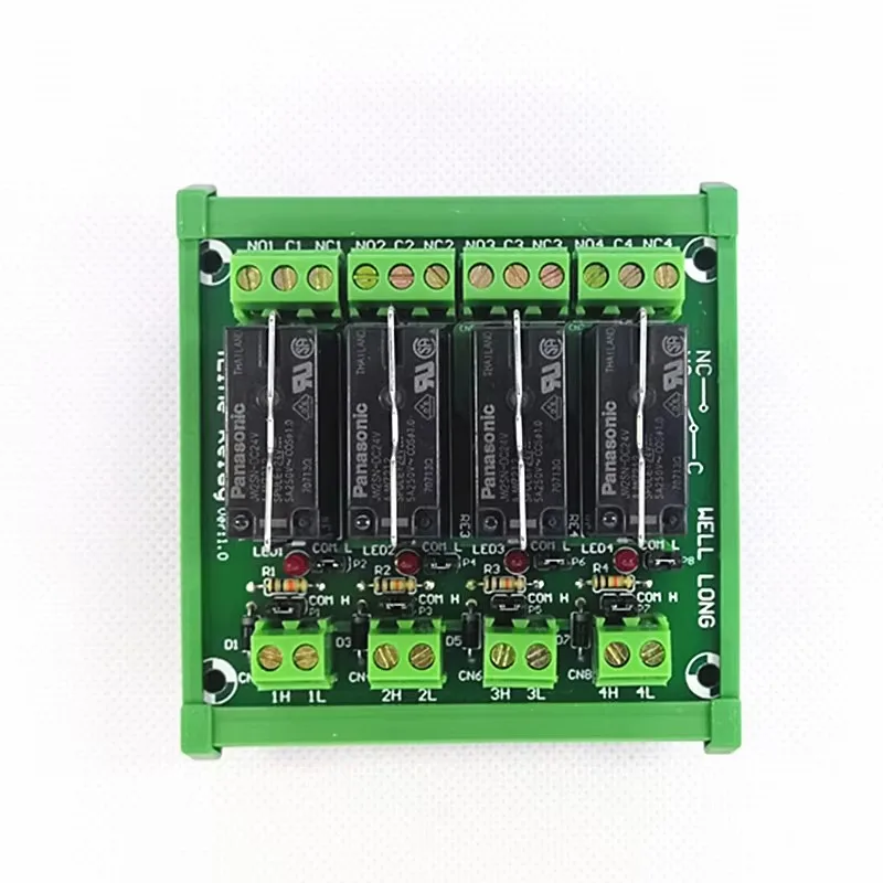 DIN Rail Mount 4 DPDT 5A Power Relay Interface Module, JW2SN-DC24V Relay.