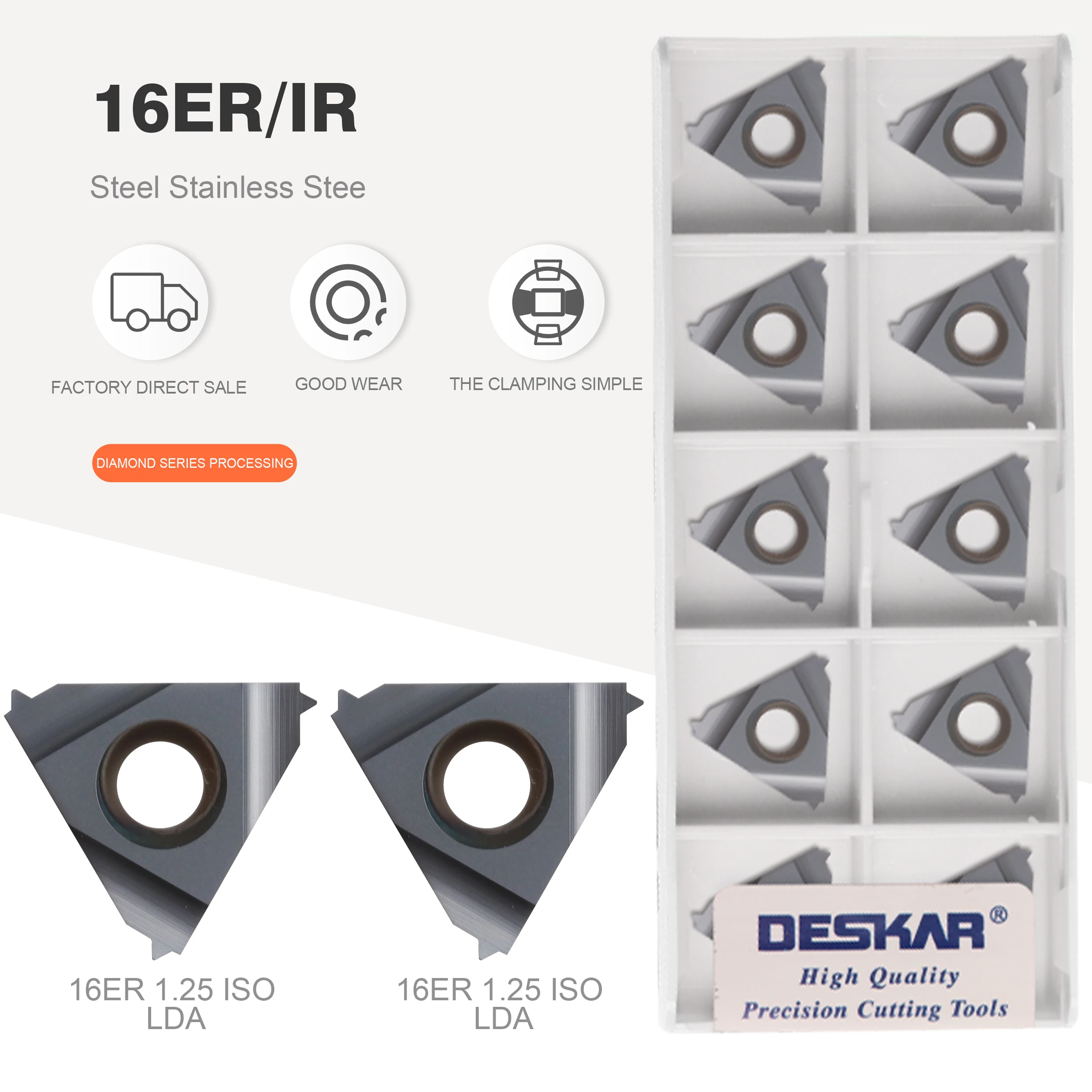 

10PCS DESKAR100% original 16ER 1.0 ISO 1.25ISO 1.5ISO 1.75ISO 2.0ISO 2.5ISO 3.0ISO 3.5ISO threaded insert carbide insert for