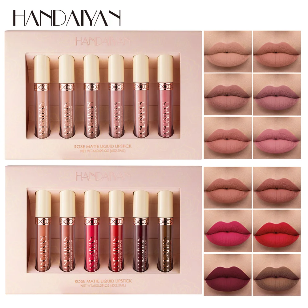 

HANDAIYAN Makeup Set Matte Liquid Lipstick Kit 6 Colors/box Matt Nude Velvet Lip Gloss Lips Cosmetics Tint Lipgloss Waterproof