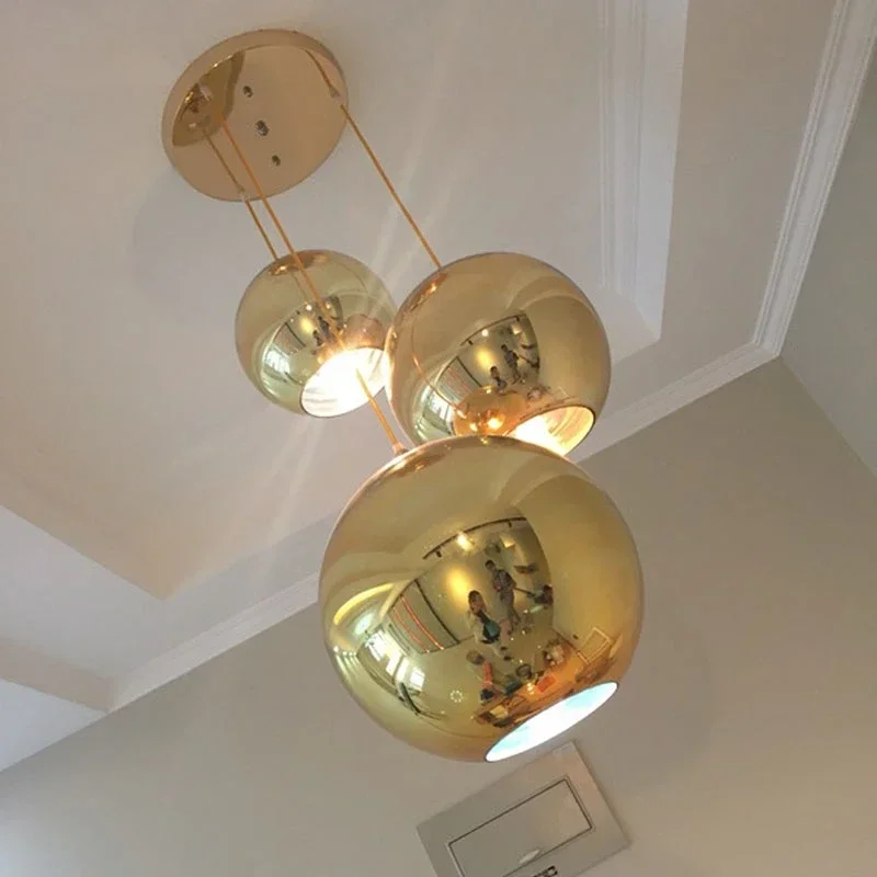 Wonderland Modern Copper Glass Ball Pendant Lights Shade Mirror Luminaire Christmas Home Design LED E27 Pendant Lamp Light