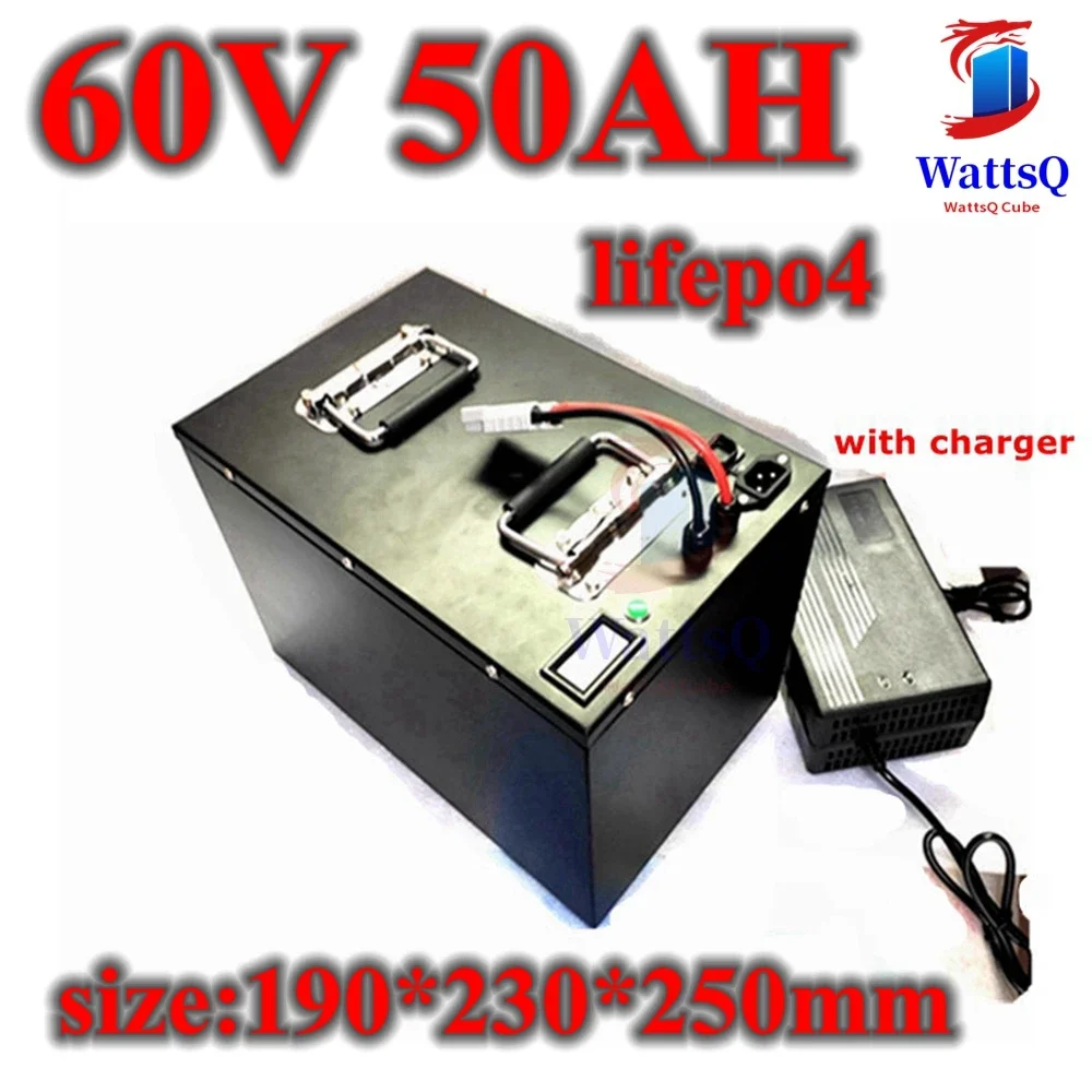 60V 50AH lifepo4 battery BMS 80A 3000w 4800W lithium bateria for scooter Inverter EV bike Tricycle caravan + 10A charger