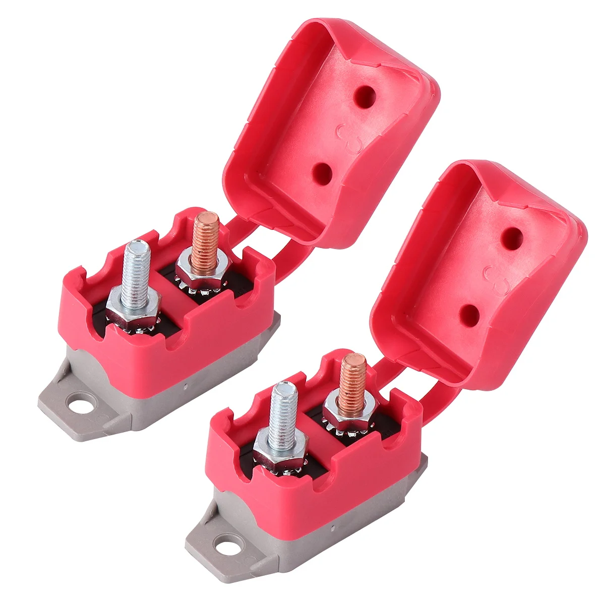 

2pcs 30A 12V 24V Automatic Reset Circuit Breaker Stud Bolt Red Cover Overcurrent Protection For Car Vehicle Ship Truck Bus 10-32