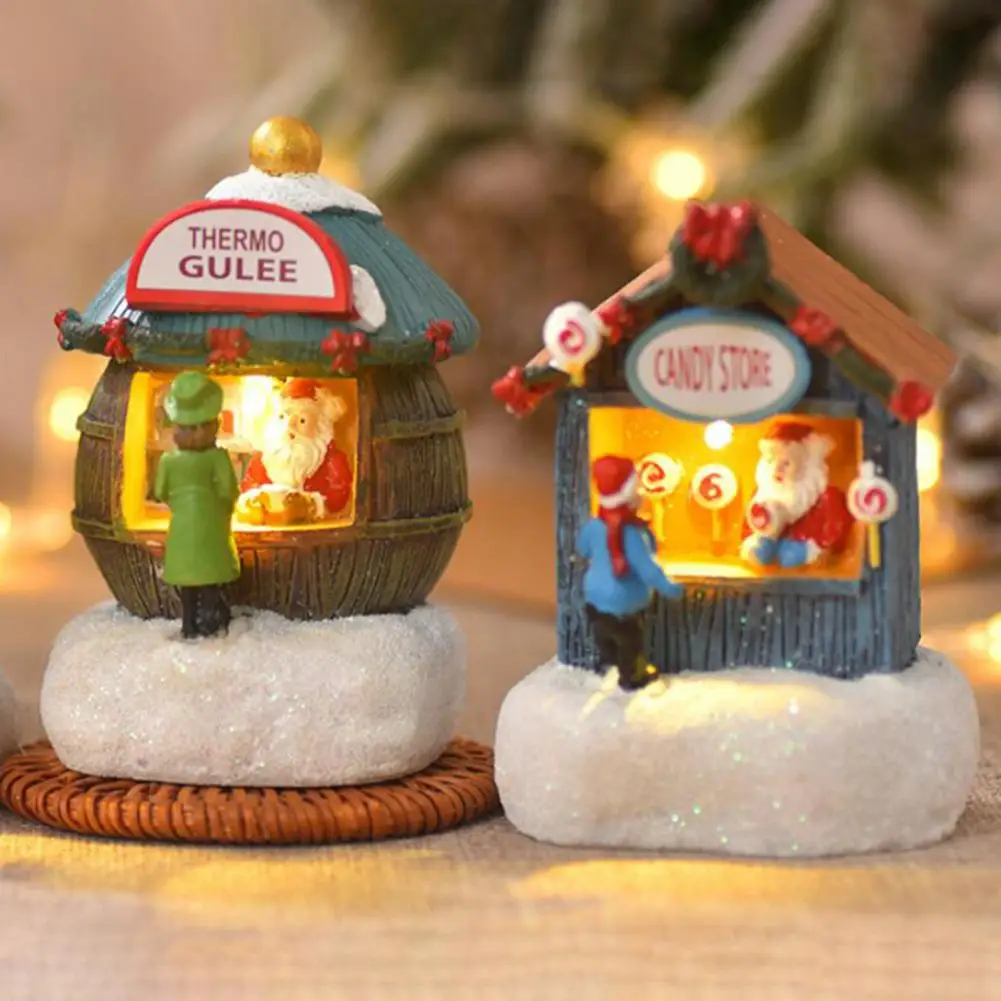 Reflective Christmas Decorations Houses Set with Santa Figurines Festive Holiday Home Decorations for Christmas Winter Village