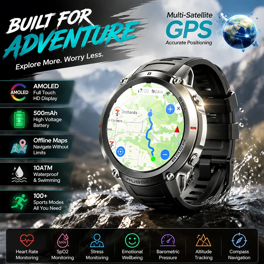 2026New Ultra Military Grade GPS Smart Watch 10ATM Waterproof Compass Altimeter Barometric AMOLED Men HD Call Sports Smartwatch