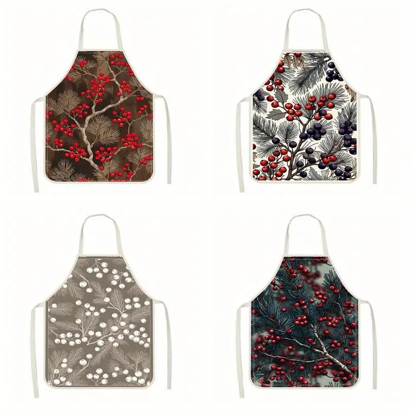 

Фартук с узором в виде веток ягод, льняной фартук, подходит для приготовления пищи на кухне, общения родителей и детей, рисования и других мероприятий.