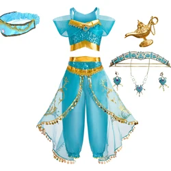 Girls Cosplay Jasmine Costume Kids Arabian Princess Clothes Children Aladdin Lamp Christmas Dress Halloween Evening Dress 3-10T