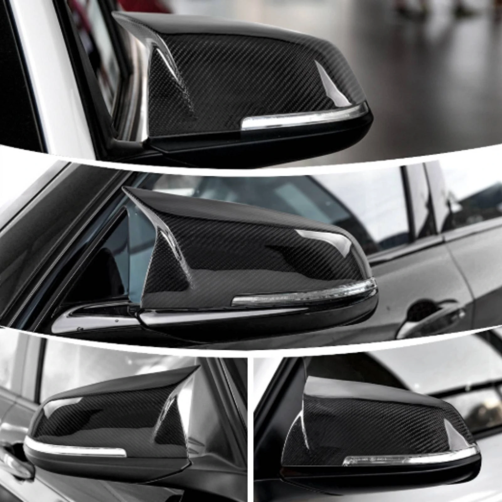Rearview Mirror Cap with Horn Shape Carbon Fiber Style Rearview Mirror Cover Shell Shielding Long-Lasting