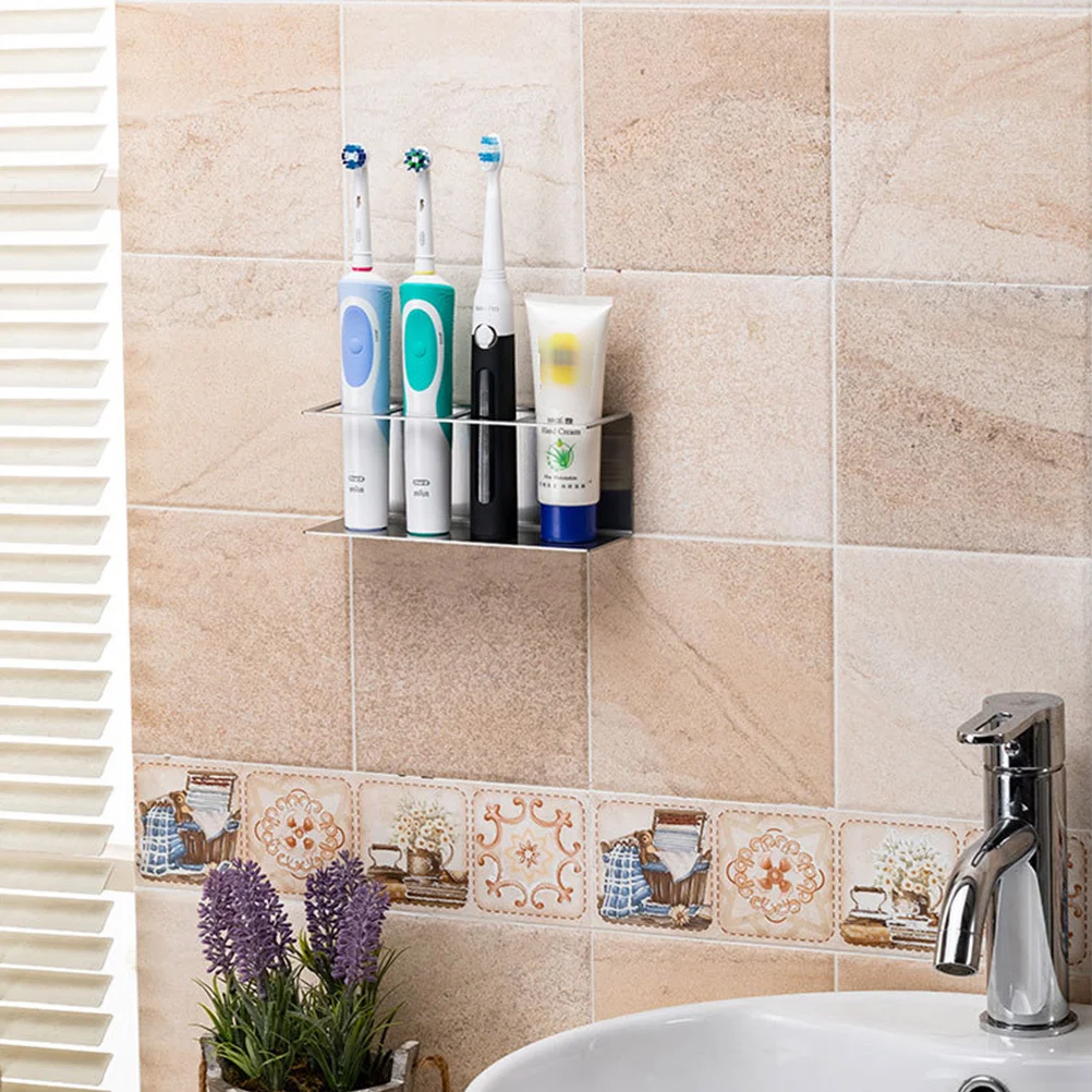 

Electric Toothbrush Holder 4 Slots Stainless Steel Wall Mounted Toothpaste Rack Waterproof Toothbrush Storage Stand Organizer
