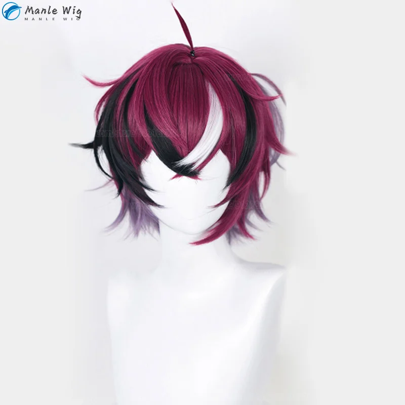 Peluca de Cosplay Doppio Dropscythe para hombres, peluca de alta calidad de 35cm, Vtuber Nijisanjien EN7 XSOLEIL Doppio, pelo degradado, pelucas de fiesta + gorro de peluca