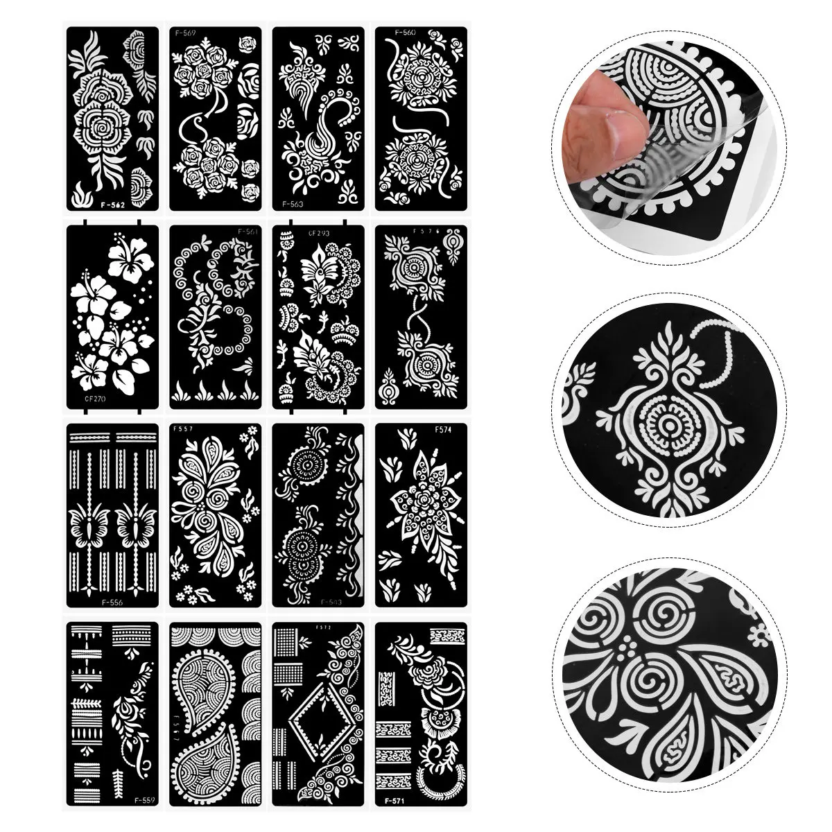 

16 листов трафаретов для временных татуировок и боди-арта, с вырезанным узором, самоклеящиеся, съемные