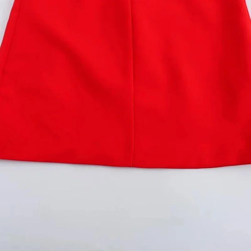 TRAF prendisole estivi da donna 2024 Mini abiti Cut-Out rosso o-collo senza maniche Tank abiti corti abiti da festa eleganti di moda