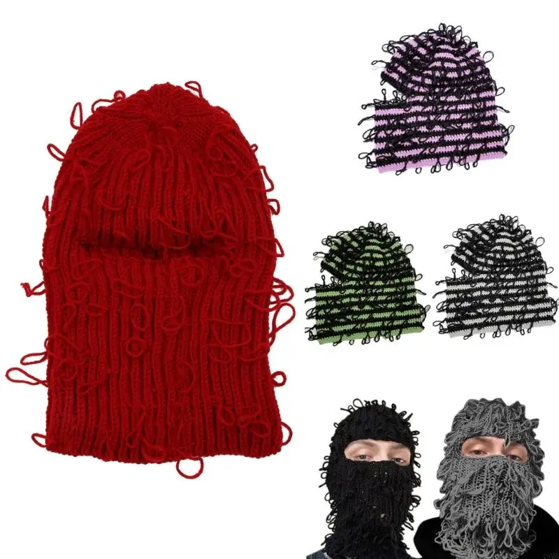 49MB Balaclava Hat Horrid Skull Crochet Hat Caps for Women Men Cosplay Picture Props Scary Caps Cosplay Halloween Party