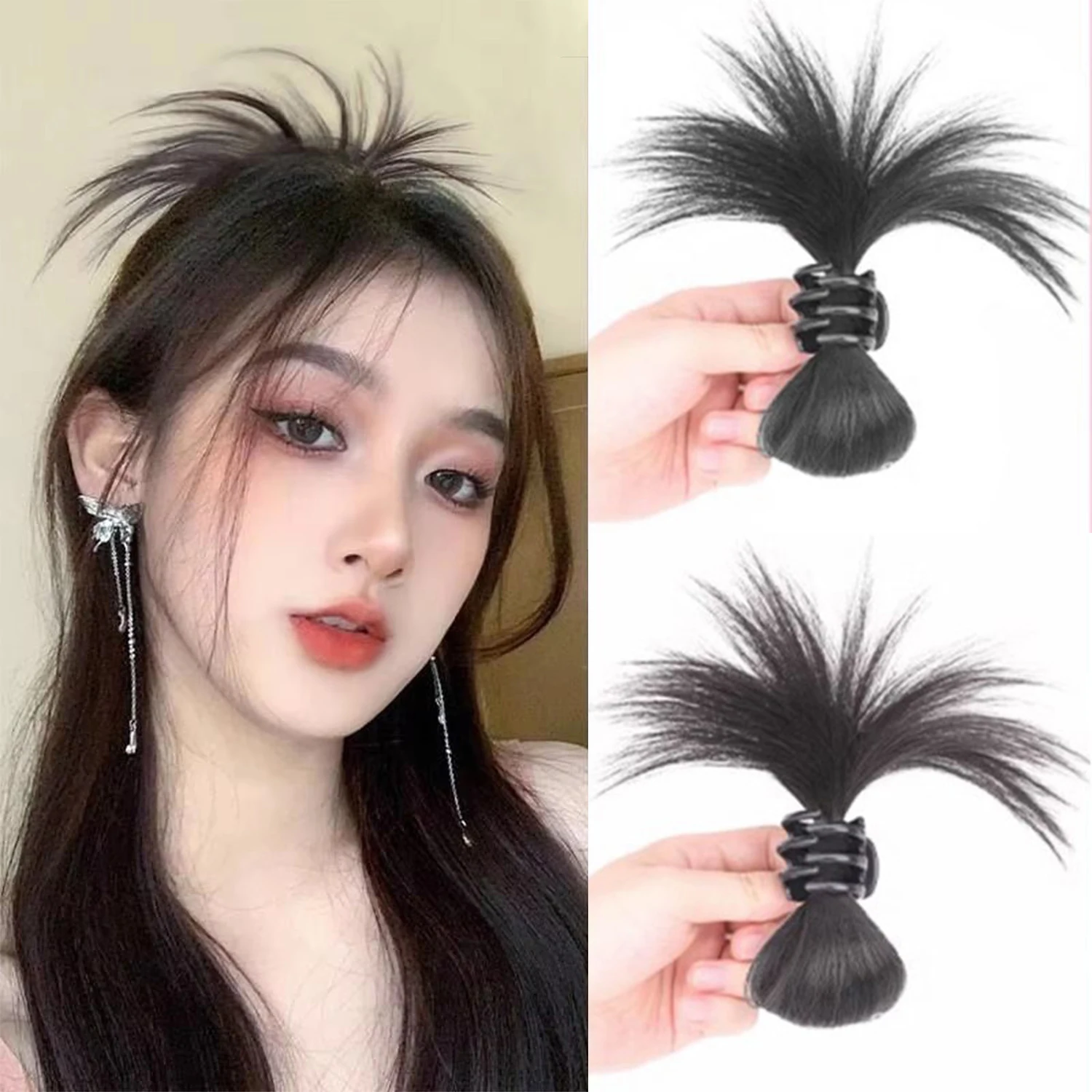 Tereshar Synthetic Claw Clip Bun Wig with Feather Shuttlecock Head Half-Up Hair Tie Wig Bundle