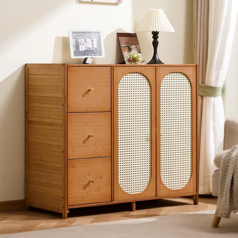 Librería de ratán tejido de madera auténtica, mueble pequeño y sencillo para recibidor, armario de almacenamiento para el umbral de la puerta del hogar, mueble extraíble para balcón.