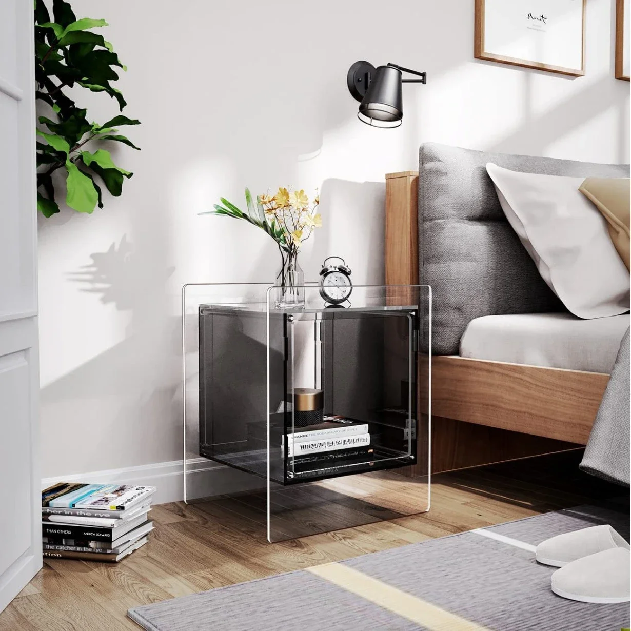 Acrylic bedside table Color bedside table with open storage rack Living room Transparent side table Cross-border Nordic