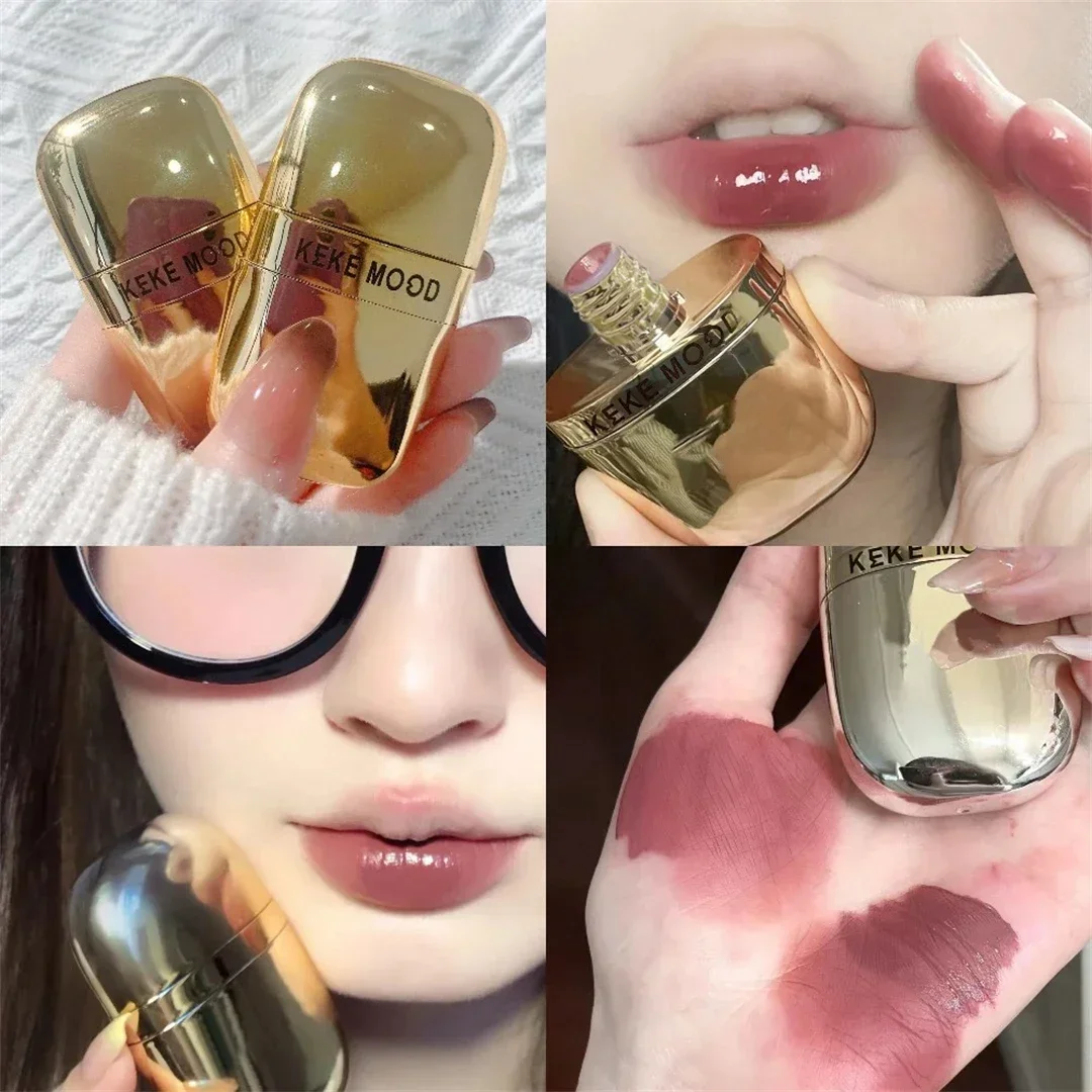 Golden Tube Cherry Pink Mirror Water Lipgloss Lip Glaze Matte Lipstick Waterdichte vloeibare lippenstift Naakt Bruin Heldere Tint Make-up