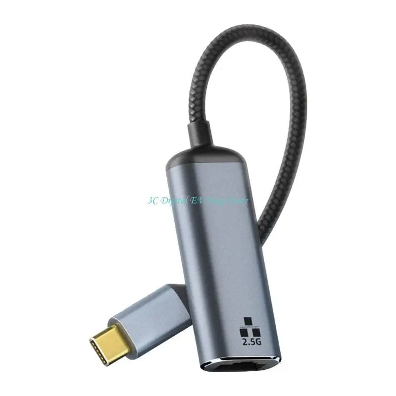 E74D Type C to RJ45 Ethernet Adapter 2500Mbps LAN 2500Mbps Corded Networking Card for Laptop Not Need Driver