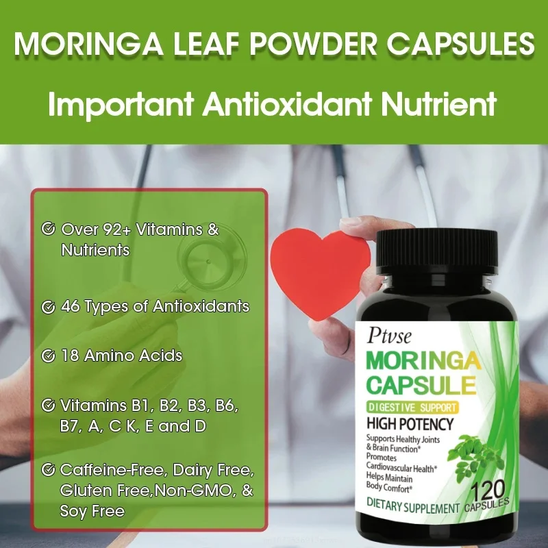 Organic Green Moringa Capsules Powerful Beauty Health Supplement Immune System and Heart Health Bones and Teeth Health