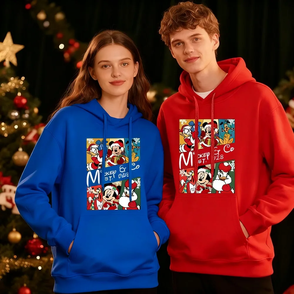 

Рождественские наряды для родителей и детей Диснея, разноцветные толстовки с капюшоном Микки, детские толстовки, праздничная одежда для всей семьи для пар