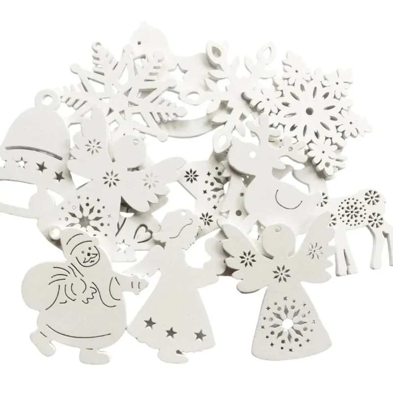 

10PCS Christmas Wooden Snowflakes Hanging Ornaments DIY Craft Wood Slices with Cord Craft Ornaments for Xmas Tree Decorations