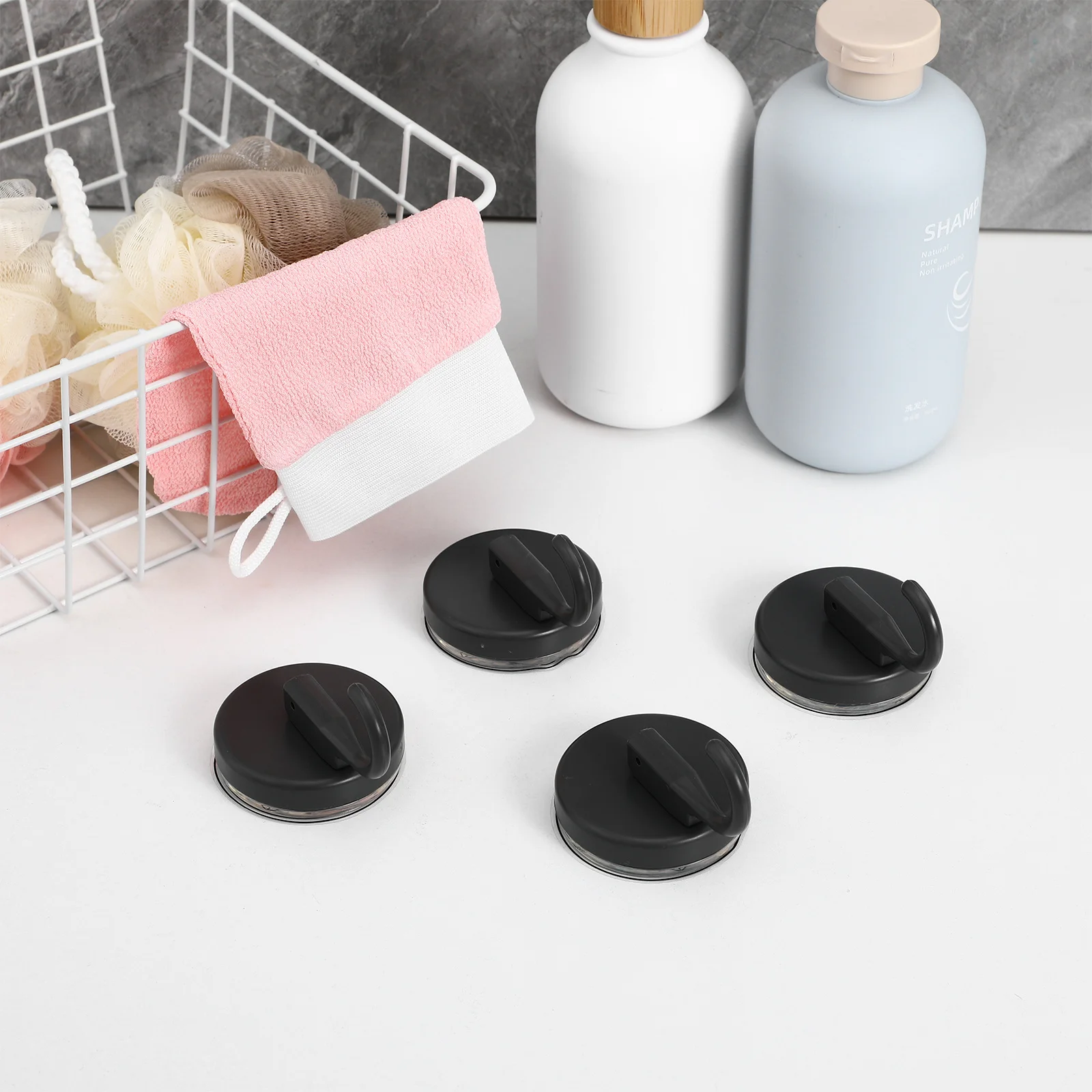 

4Pcs Suction Cup Hooks Strong Suction Towel Holder No Drill Shower Wall Hooks for Bathroom Kitchen Washcloth Holder