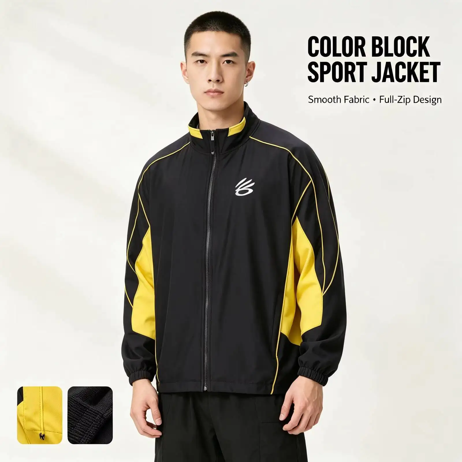 New Under Armour Black Yellow Color Block Sport Jacket for Women Men Smooth Fabric Full-Zip Up Track Jacket Relaxed Fit Streetwe