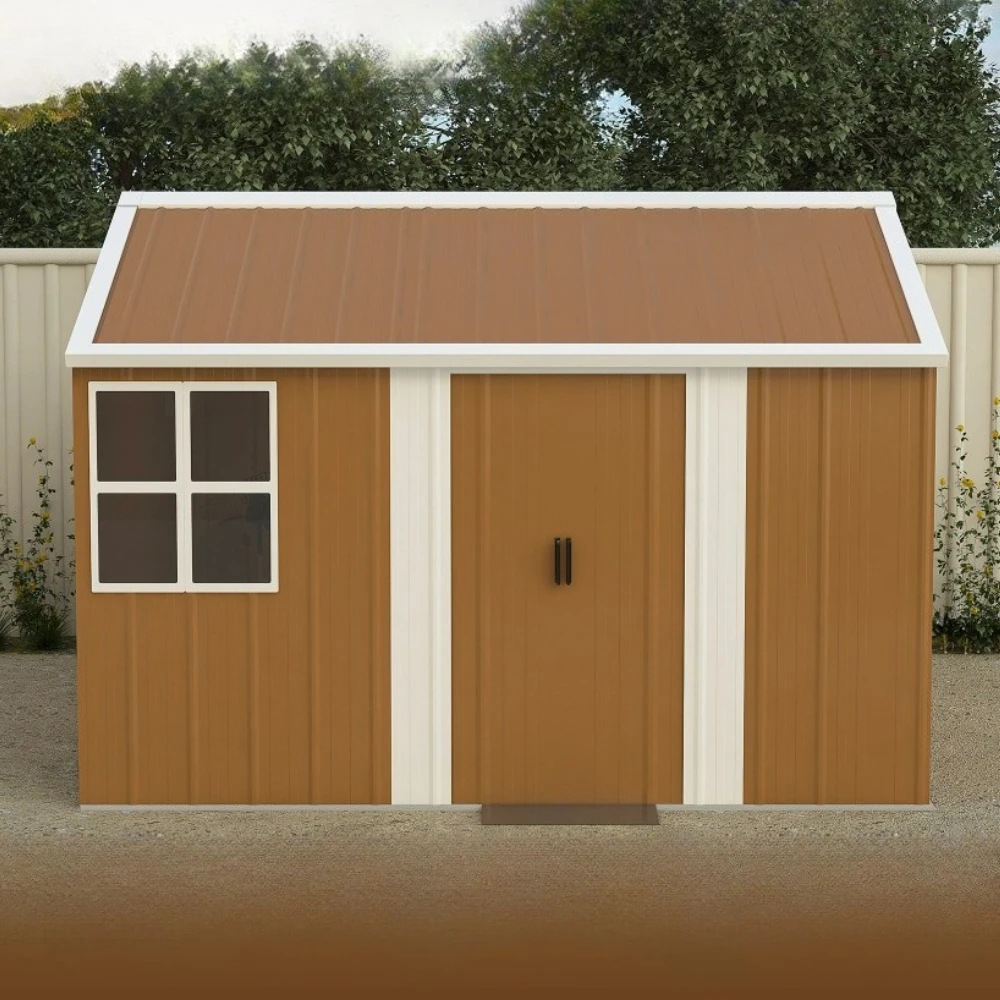 296x233cm verzinkter Stahl-Gartenschuppen für den Außenbereich, wetterfester, rostfreier Metall-Gartenschrank mit klarem Sichtfenster, abschließbarer Tür und belüfteten Öffnungen, bodenloses Design