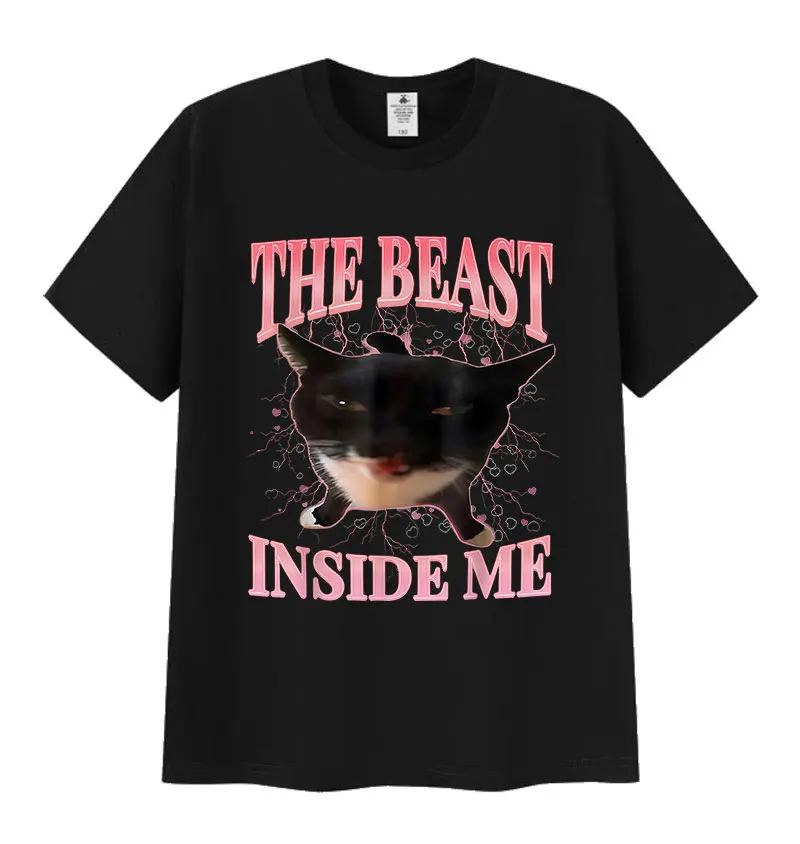 The Beast Inside Me Funny Cat Meme T Shirt Woman Summer Harajuku Vintage Casual Harajuku Short Sleeve Casual Aesthetic Clothes