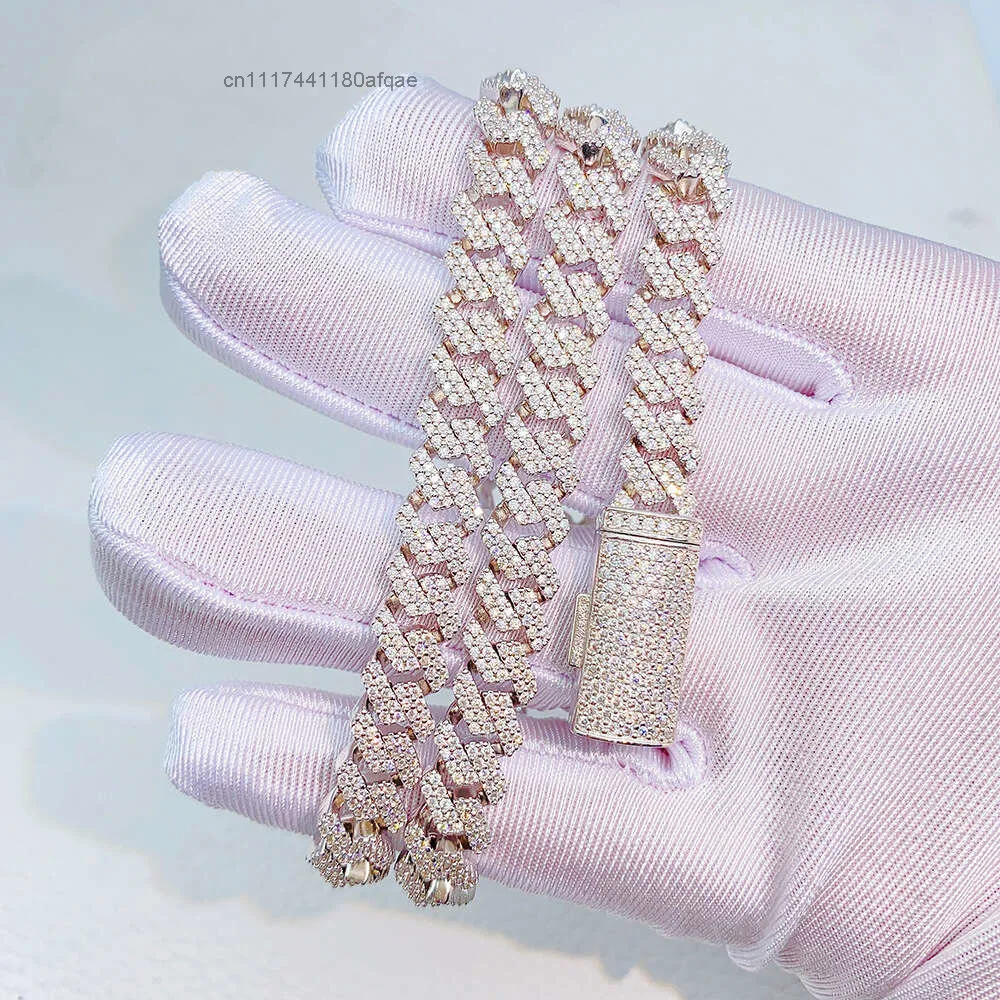 S925 Silver Moissanite 8mm Double Row Stone Cuban Chain to Create a Hip Hop Necklace with Great Sense of Fashion.