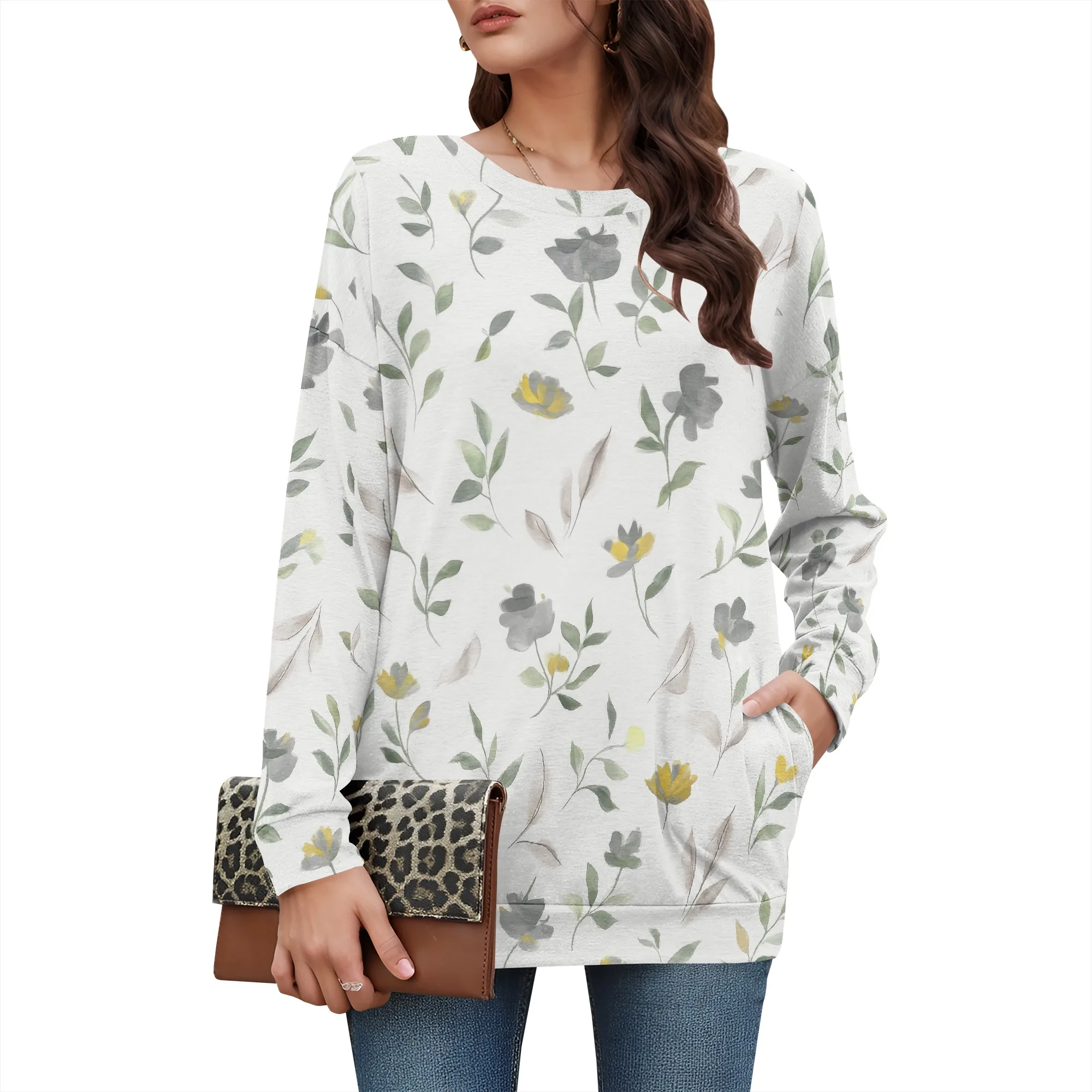 

Womens Floral Sweatshirts Flower 3D Printed Long Sleeve Crewneck Pullover Shirts Fall Fashion Tunic Top for Girls